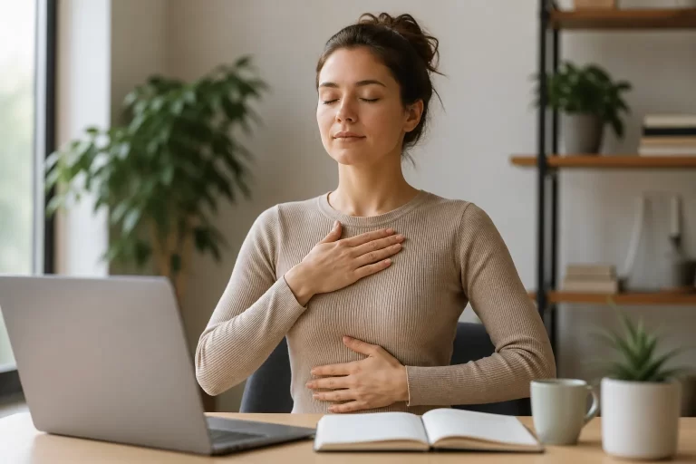 Een rustige visuele sfeer die helpt om te vertragen, te ademen en weer kalmte te vinden wanneer je lichaam gespannen blijft.