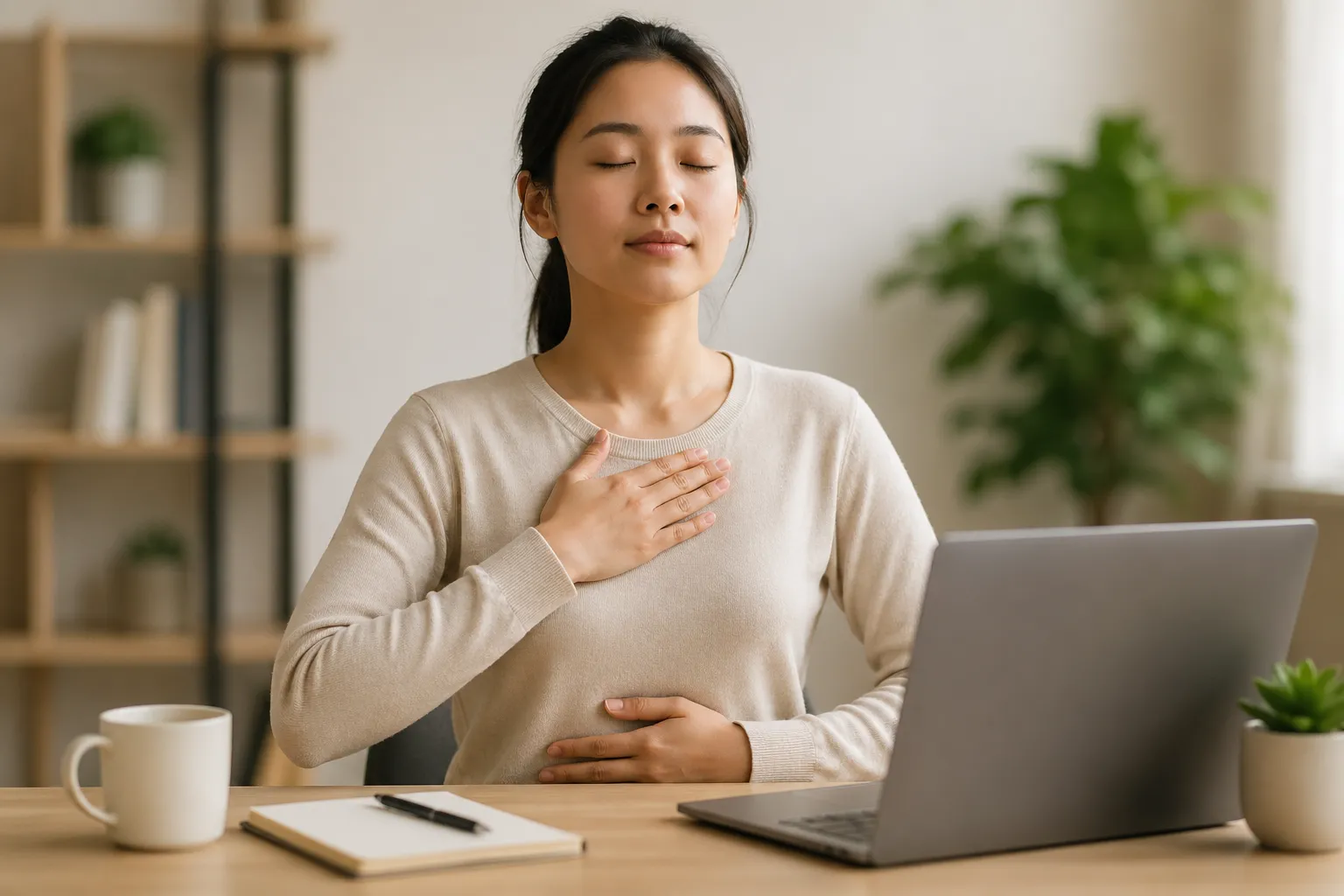 Een kalme ademhaling helpt je hoofd helder te maken en geconcentreerd te werken.